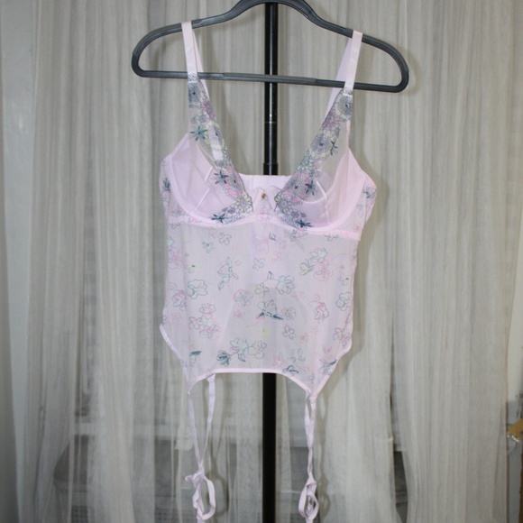 Adore Me Pastel Floral Sheer Lace Bustier with Garters.  Sz. 40B - Picture 1 of 10